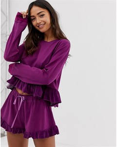 Фиолетовые бархатные пижамные шорты с оборками Hey peachy