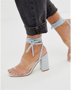 Джинсовые босоножки на каблуке с прозрачным ремешком и завязкой на щиколотке Mia Public desire