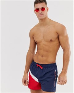 Короткие шорты для плавания колор блок со шнурком и логотипом темно синий красный белый Tommy sport