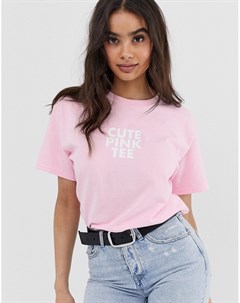 Эксклюзивная розовая футболка с надписью cute pink tee Prettylittlething