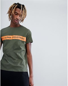 Зеленая футболка с оранжевой полосой Alpha industries