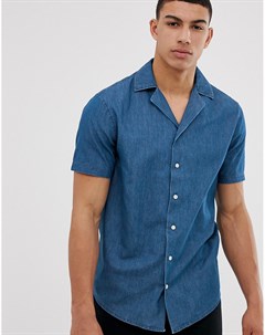 Приталенная рубашка из ткани шамбре с воротником в виде лацканов Solid