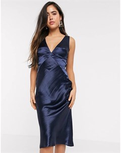 Темно синее платье миди со вставками и драпировкой на спине Asos design