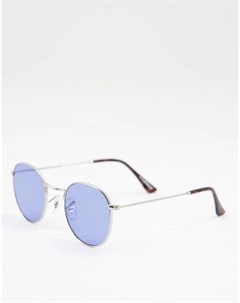Круглые солнцезащитные очки в стиле унисекс в серебристой оправе с синими стеклами Hello A.kjaerbede