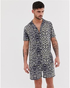 Комбинируемая рубашка с отложным воротником и леопардовым принтом Boohooman