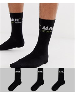 Комплект из 3 пар черных носков с принтом Boohooman