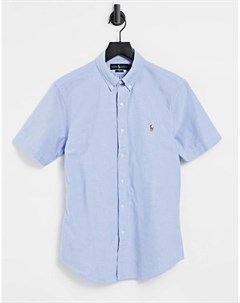 Оксфордская рубашка голубого цвета классического кроя на пуговицах с короткими рукавами и логотипом  Polo ralph lauren