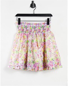 Мини юбка с присборенной талией из органзы с цветочным акварельным принтом Lost ink