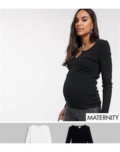 Набор из 2 лонгсливов черного и белого цвета Topshop maternity