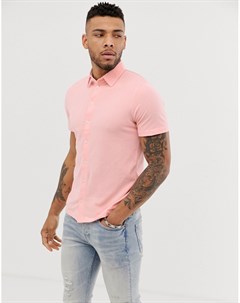 Розовая рубашка из пике с короткими рукавами Boohooman