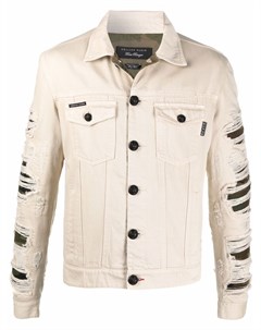 Джинсовая куртка с прорезями и камуфляжным принтом Philipp plein