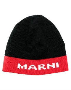Шапка бини вязки интарсия с логотипом Marni