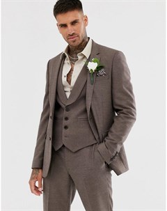 Коричневый мягкий пиджак скинни wedding Asos design