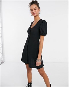 Черное жатое платье на пуговицах спереди New look
