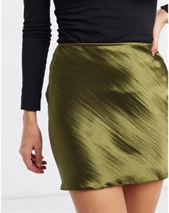 Блестящая атласная юбка мини в стиле комбинации в цвете хаки Asos design