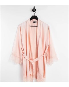 Бледно розовый атласный халат с кружевной отделкой Petite Loungeable