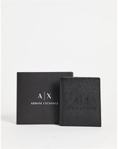 Черная кожаная визитница с тисненым логотипом Armani exchange