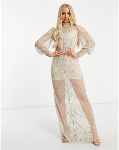 Платье мидакси цвета шампанского из прозрачной ткани с длинными рукавами Starle Starlet
