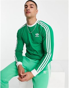 Зеленый лонгслив с тремя полосками adicolor Adidas originals