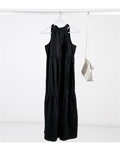 Черное ярусное платье макси с халтером Vila petite