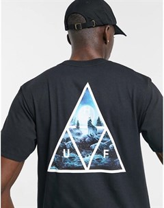 Черная футболка с волком и треугольным принтом Huf