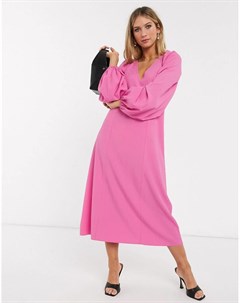 Розовое платье трапеция миди со шнуровкой на спине Asos design