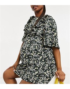 Платье мини для будущих мам с мелким цветочным принтом и оборками на рукавах Fashion Union Fashion union maternity