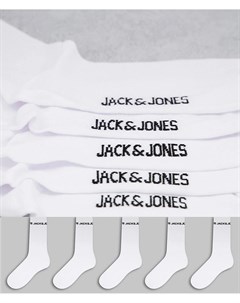 Набор из 5 пар белых спортивных носков с логотипом Jack & jones