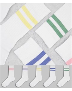 Набор из 5 пар спортивных носков с цветными полосками New look