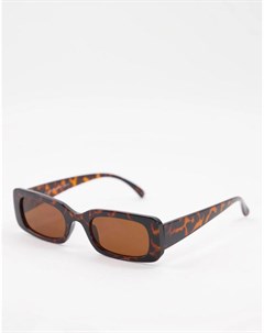 Темно коричневые солнцезащитные очки в прямоугольной оправе New look