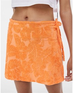 Оранжевая мини юбка из махровой ткани с запахом и цветочным принтом от комплекта Bershka