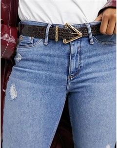 Коричневый ремень для джинсов с отделкой под крокодиловую кожу и фактурной треугольной пряжкой Asos design
