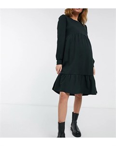 Черное платье мини с ярусной присборенной юбкой Mamalicious Maternity