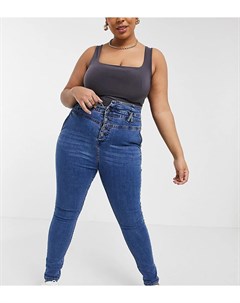 Облегающие джинсы цвета индиго с высоким поясом в корсетном стиле Yours