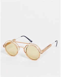 Круглые солнцезащитные очки в коричневой оправе с планкой сверху в стиле унисекс Ambient Spitfire