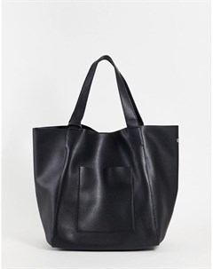 Большая черная сумка тоут из искусственной кожи со съемным кошельком Asos design