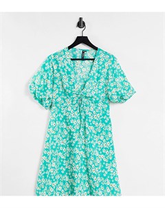 Зеленое чайное платье со сборками и цветочным принтом Influence tall