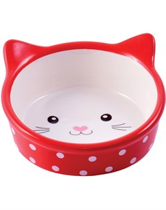 Миска для кошек Мордочка кошки красная в горошек 250 мл Керамикарт