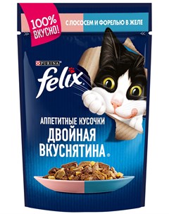 Двойная вкуснятина для взрослых кошек с лососем и форелью в желе 85 гр х 24 шт Felix