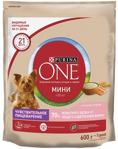 Мини чувствительная для взрослых собак маленьких пород с чувствительным пищеварением 0 6 кг Purina one