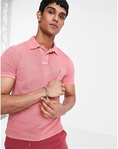 Розовая футболка поло из пике окрашенная после пошива с логотипом в виде игрока Polo ralph lauren