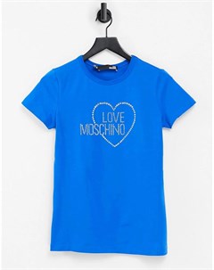Синяя футболка с логотипом из стразов Love moschino