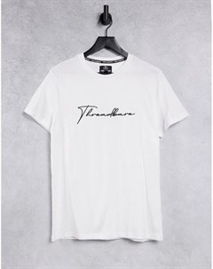 Белая базовая футболка с большим логотипом подписью Threadbare