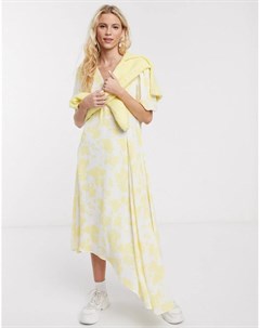 Асимметричное платье миди из переработанного полиэстер с принтом лимонного цвета Notes du nord