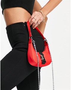 Красная сумка хобо на плечо с металлической фурнитурой French connection