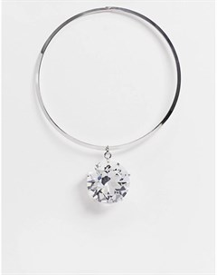 Серебристое ожерелье чокер с крупной подвеской кристаллом Эго