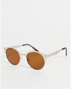 Золотистые солнцезащитные очки в круглой металлической оправе New look