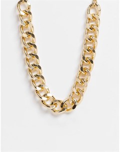 Золотистое ожерелье цепочка с массивными плоскими звеньями Эго