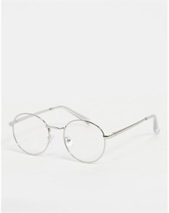 Серебристые круглые очки в металлической оправе с прозрачными стеклами New look