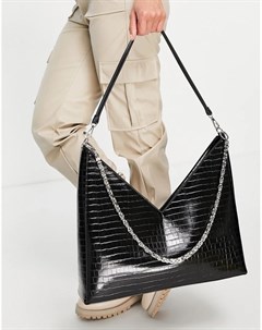 Черная сумка на плечо с фактурой под крокодиловую кожу и отделкой стразами x Maura Эго